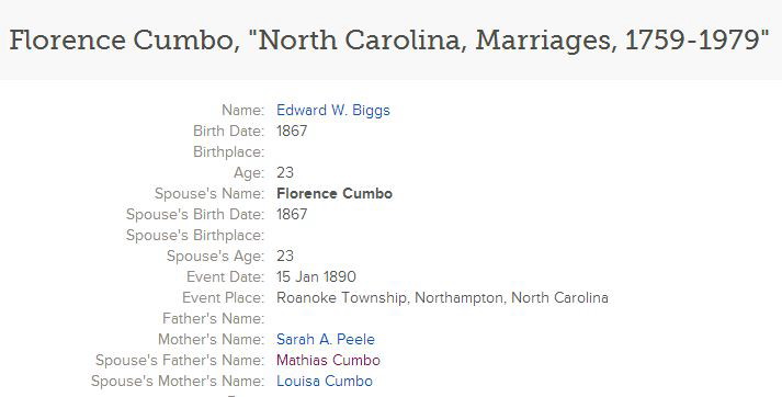 Florence Cumbo Marriage Certificate